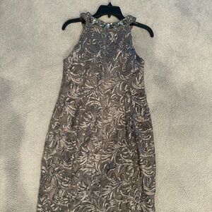 S.L. Fashions Metallic Gray Midi Dress